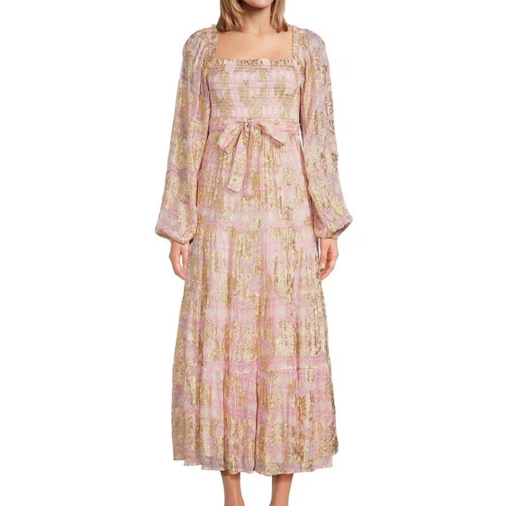 Elegant Pink Floral Maxi Dress, Sz S